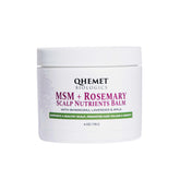 Qhemet Biologics MSM + Rosemary Scalp Nutrients Balm bottle promotes healthy scalp support and potential hair growth