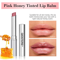 QIDSTERS Pink Honey Lipstick Lip Balm swatch reveals a sheer, everyday tint.