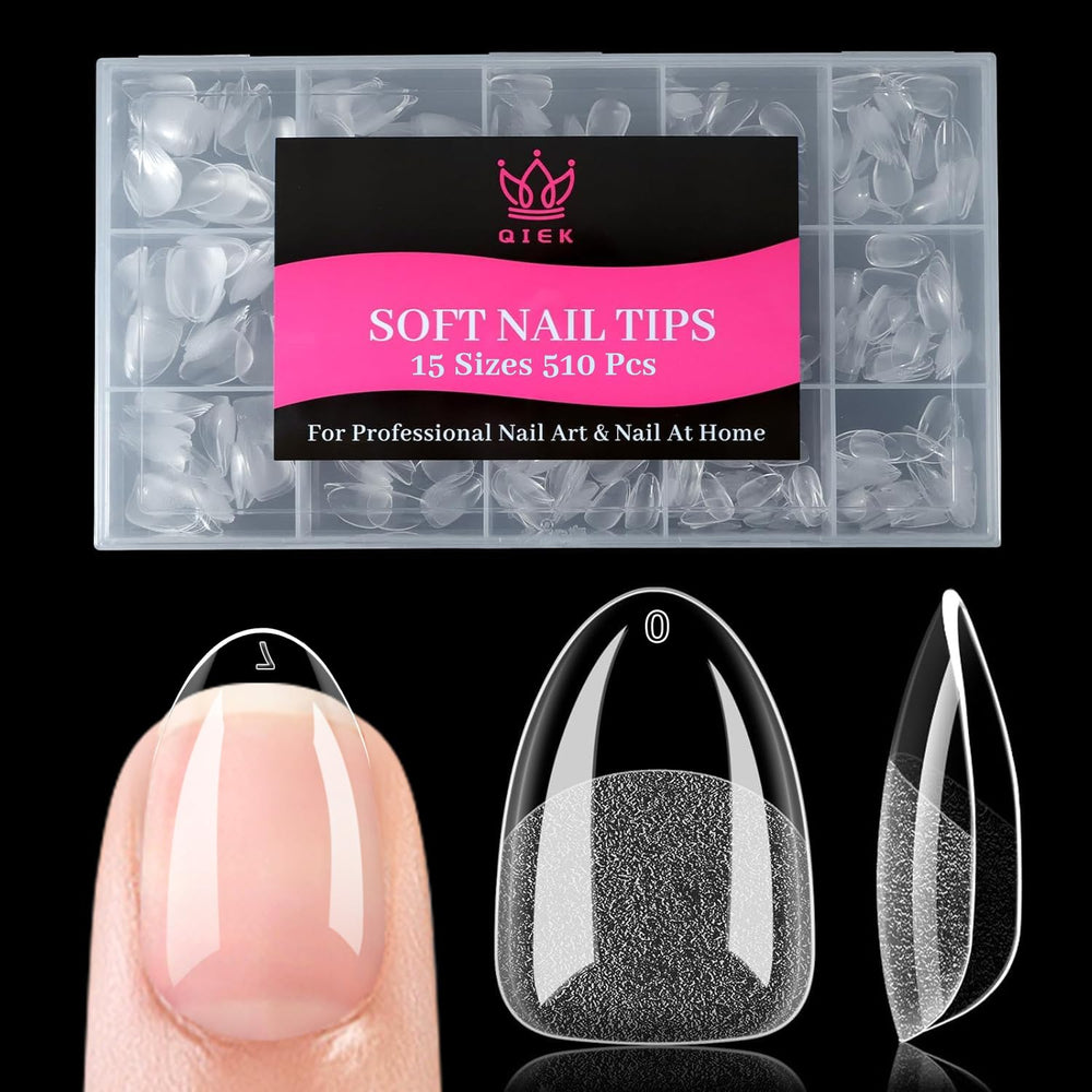 QIEK 510-piece extra short almond nail tips for precise, natural-looking fit