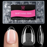 QIEK extra-short almond nail tips in clear 240pcs for precise DIY fitting.