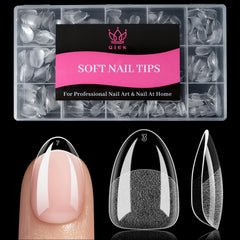QIEK extra-short almond nail tips in clear 240pcs for precise DIY fitting.