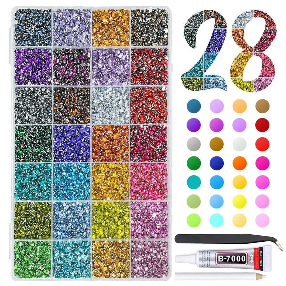 Qiipii 28 colores de cristales resina 3mm, muestra completa para uñas y decoraciones.