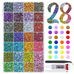 Qiipii 28 colores de cristales resina 3mm, muestra completa para uñas y decoraciones.