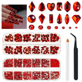 qiipii 4080Pcs red nail rhinestones multishapes for dazzling home manicures