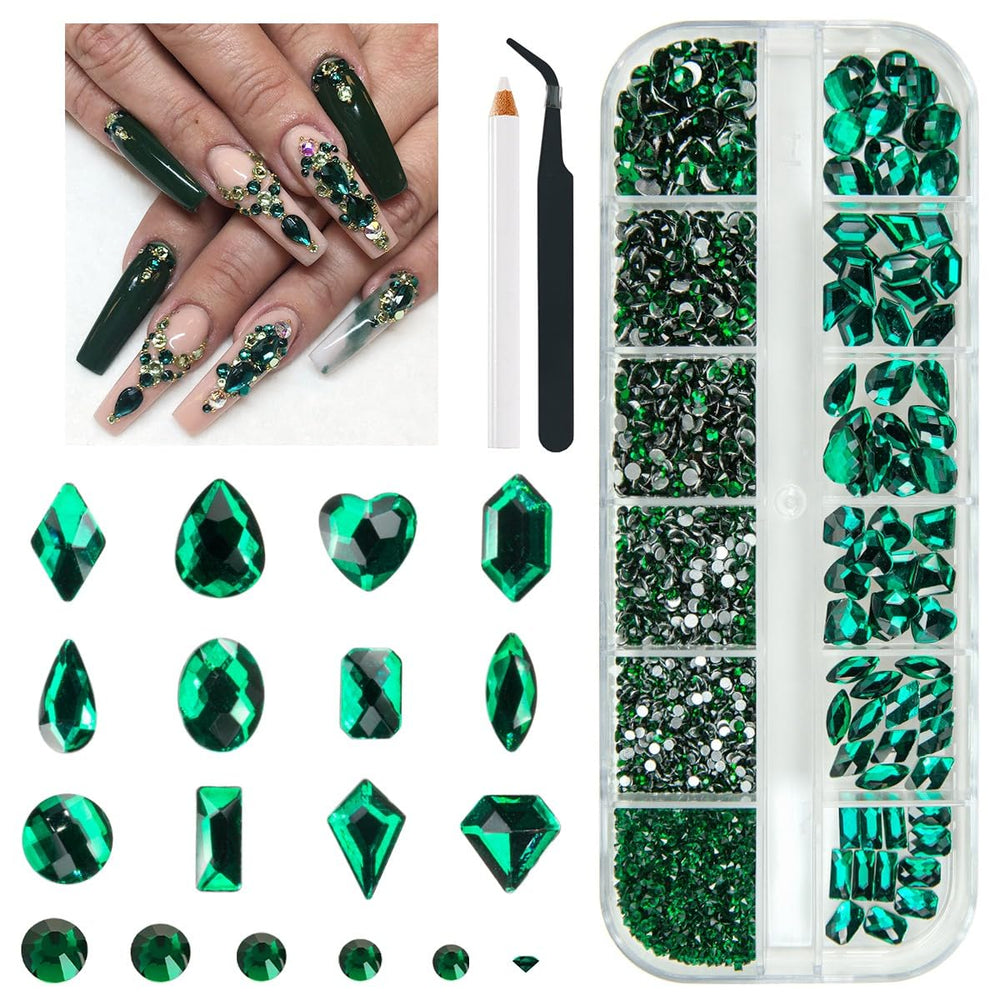 qiipii emerald green rhinestones kit closeup for dazzling nail art possibilities