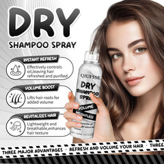 QIUFSSE dry shampoo spray applied to roots for instant oil absorption