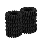 QIUTIMIY spiral black hair ties in package, gentle, no-dent hold.