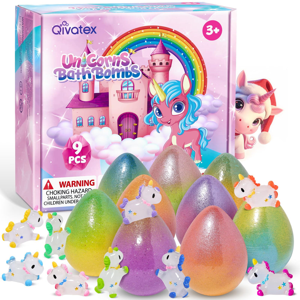 Qivatex bombas de baño unicornio con sorpresa para niñas, juego seguro y colorido