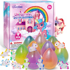 Qivatex bombas de baño unicornio con sorpresa para niñas, juego seguro y colorido