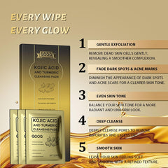 QOOQ pad close-up showing exfoliation with turmeric-kojic-acid for gentle cleansing.