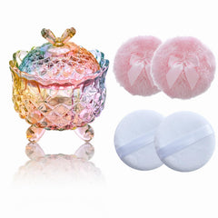 Qopoto butterfly crystal container with powder puff for organized vanity storage
