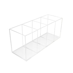QPEY large acrylic pen holder with four compartments keeps pens organized on your desk.