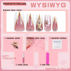 QQPPOLIU flower rhinestone nails for party-ready glamour at home