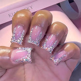 QQPPOLIU short press-on nails with rhinestone design for a statement look.
