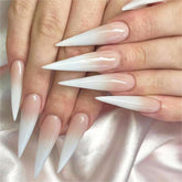 QQPPOLIU uñas postizas estileto frances gradiente rosado-blanco para manicura rápida y duradera.