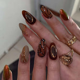 QQPPOLIU uñas postizas medio almendra con mariposa y rayas para eventos