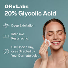 QRxLabs Glycolic Pads jar showing 50 pads for regular use