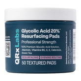 QRxLabs Glycolic Pads jar closeup highlighting exfoliation for smoother skin