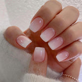 Qsnidy square press-on nails with French ombre pink finish for at-home salon results.