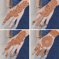 QSTOHENA henna stencil sheets on skin-ready surface for quick, repeatable patterns.