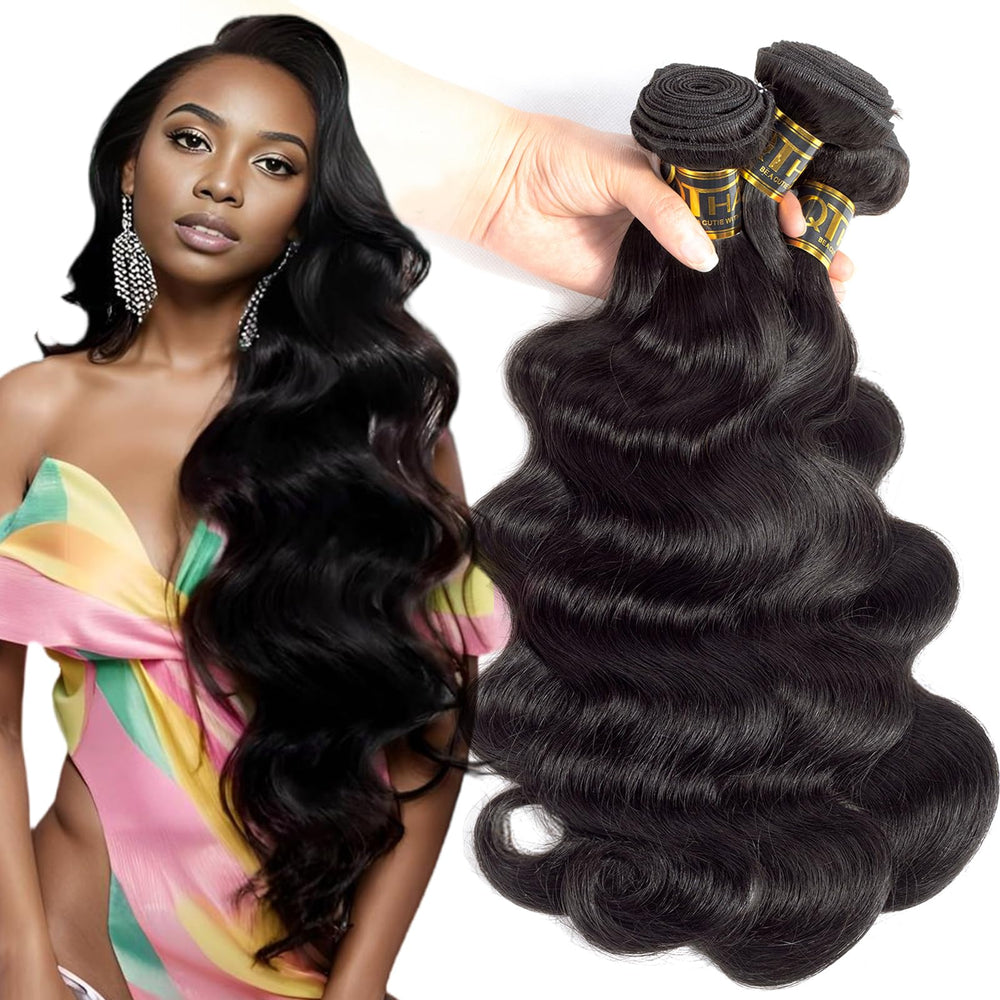 QTHAIR Brazilian body wave bundles, 18-inch length for natural volume.