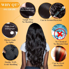 QTHAIR Brazilian body wave bundles, 20-inch length for dramatic length and movement.