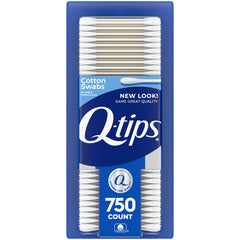 Q-tips Cotton Swabs packaging 750-count, ideal for daily hygiene and beauty routines.