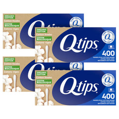 Q-tips Organic Cotton Swabs outer box visible for reliable daily use