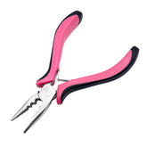 Quacc hair extension pliers pink with 3-hole design for nano and micro ring fitting.
