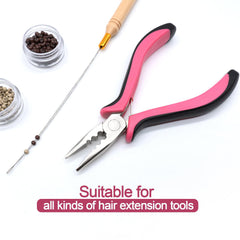 Quacc pink hair extension tool offers a comfortable non-slip grip.
