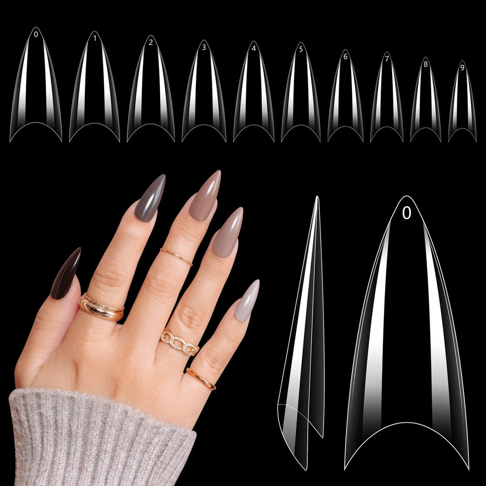 Quaferen clear stiletto nail tips box for organized storage and quick access.