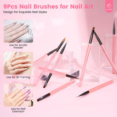 Close-up of Quaferen professional nail brush tips for precise detail.