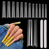 Quaferen XXL coffin nail tips in clear packaging for easy salon inventory.