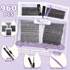 QUAFFLY Lash Extension Kit trays closeup reveals four lash styles for customization