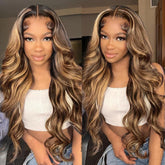 Quandian 28 inch ombre lace front wig with honey blonde for daily wear