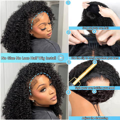 QUANDIAN Kinky Curly Half Wig 20-Inch cap detail highlights breathable, secure, glue-free wear.