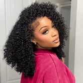 QUANDIAN Kinky Curly Half Wig 20-Inch front view shows natural density and seamless scalp blend.