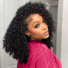 QUANDIAN Kinky Curly Half Wig 20-Inch front view shows natural density and seamless scalp blend.