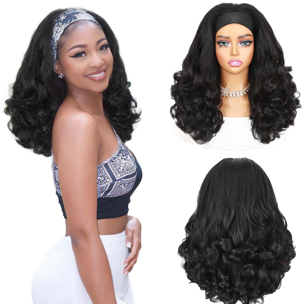 Quantum Love Yaki Curly Headband Wig natural hairline close-up for easy glueless wear