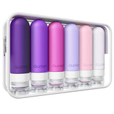 Quatish travel bottles 6-pack with leakproof triple-seal lids for secure luggage.