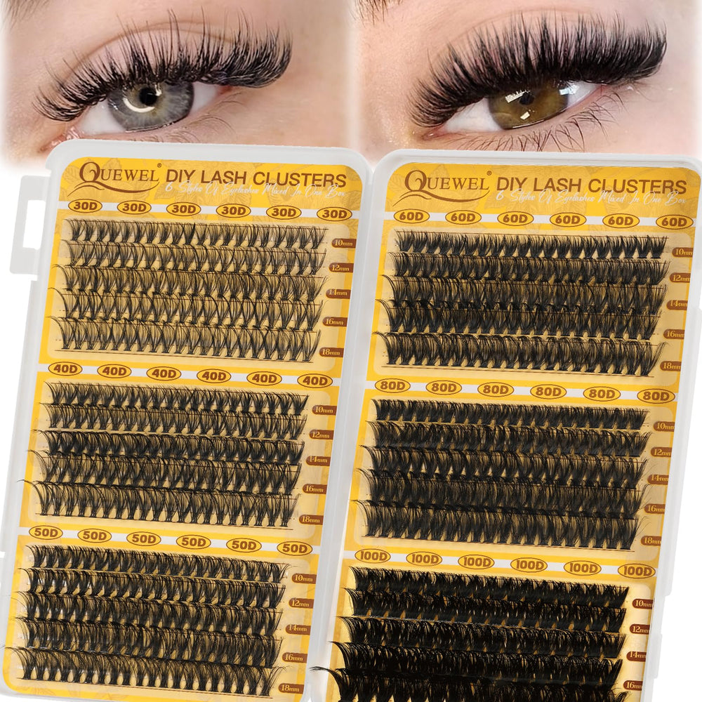 QUEWEL 580pcs eyelash clusters packaging shows value for pros and DIY users