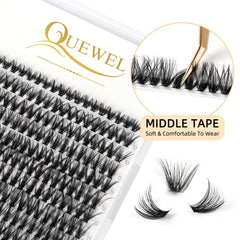 QUEWEL cluster lashes matte black for a natural look and easy blending.
