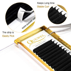 QUEWEL Easy Fan Lash Extensions 0.07mm mix 8-15mm create self-fanned volume with a mink-like feel.
