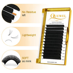 QUEWEL Easy Fan Lash Extensions 12-row tray for precise DIY application.