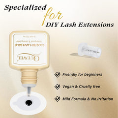 QUEWEL lash clusters glue closeup showing smooth black adhesive for precise work.