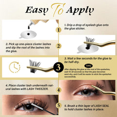 QUEWEL lash clusters glue mild formula—eye-safe and gentle for sensitive eyes.