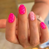 Quezadyl 24 piezas de uñas postizas lunares rosados para un acabado rápido.