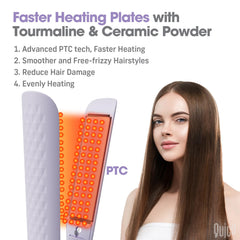 QUICO hair straightener dual-voltage label highlights worldwide compatibility