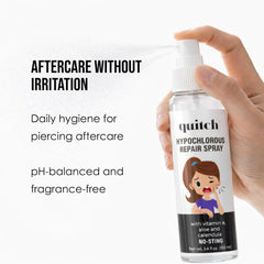 Quitch mist application demonstrates hands-free use for clean, irritation-free healing.