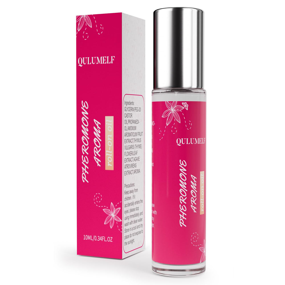 QULUMELF pheromone perfume bottle closeup for lasting confidence and subtle attraction.